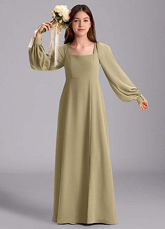 Azazie Bondi Junior Moss Green A-Line Blouson Chiffon Dress image5