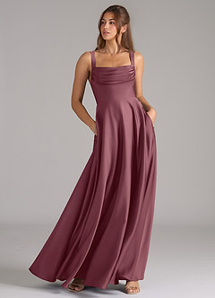 Azazie Shaude Bridesmaid Dresses Desert Rose A-Line Pleated Stretch Satin Dress image4