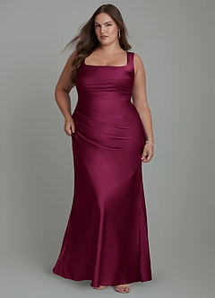 Azazie Agustina Bridesmaid Dresses Red Plum Mermaid Corset Stretch Satin Dress image9