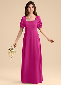 Azazie Briar Junior Vestido de Fucsia de Satén Elástico de Corte en A con Lazo image5
