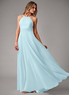 Azazie Amalia Robes de demoiselle d'honneur Robe Trapèze en Mousseline de soie Plissée Bleu Nuage image3