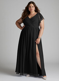 Azazie Zella Bridesmaid Dresses Black A-Line Lace Chiffon Dress image8