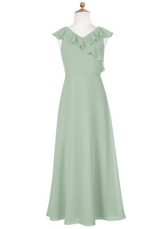 Azazie Alyssa Junior A-Linie Chiffon Kleid Agave image8