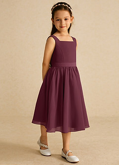 Azazie Ari Abiti da Ragazza di Fiori Abito A-Line in Chiffon Senza Maniche Cabernet image5