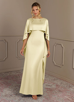 Azazie Eli Mother of the Bride Dresses Lemon Sorbet Sheath Boatneck Stretch Satin Dress image4