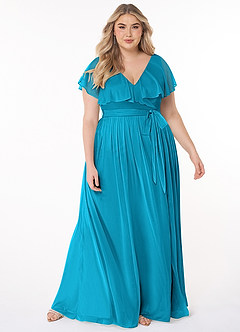 Azazie Jael Final Sale Jade A-Line V-Neck Mesh Dress image7