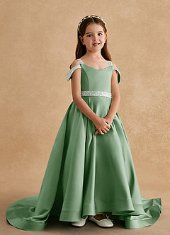 Azazie Jodi Flower Girl Dresses Matcha A-Line Matte Satin Dress image4