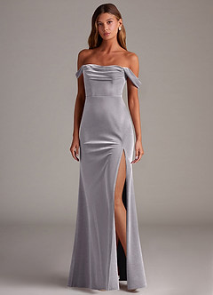 Azazie Saige Bridesmaid Dresses French Lilac Sheath Off the Shoulder Velvet Convertible Dress image3