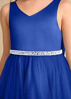 Azazie Firefly vestidos de niña de las flores Vestido de Azul Real de Satin Mate de Corte En A con Lazo image6