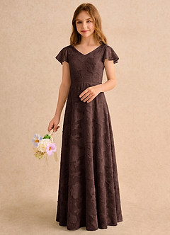 Azazie Narin Girls Formal Blumenmädchenkleider A-Linie mit ärmel Blumen-Burnout Kleid Ganache image5