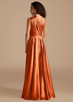 Azazie Charlize Bridesmaid Dresses Burnt Orange A-Line One Shoulder Metallic Satin Dress image4