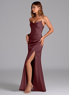 Azazie Claudelle Suknie dla druhen Syrena Bez ramiączek Satyna elastyczna Do ziemi Sukienka image3