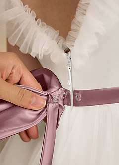 Azazie Amber Flower Girl Dresses Ivory Dusty Rose A-Line Bow Tulle Dress image6