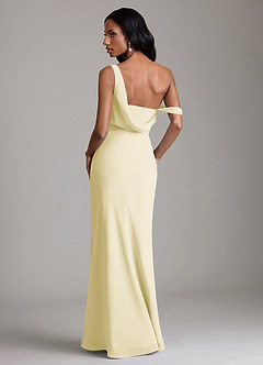 Azazie Madelyn Vestidos de damas de honor Vestido de Sorbete De Limón de Gasa de Corte Sirena Convertible con Hombro unilateral image2