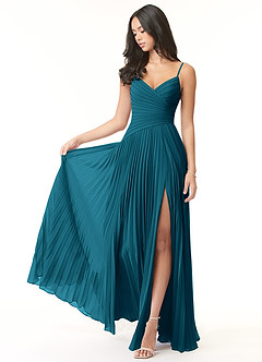 Azazie Vini Abiti da Damigella Abito A-Line in Chiffon con Scollo a V a Pieghe Blu Inchiostro image1