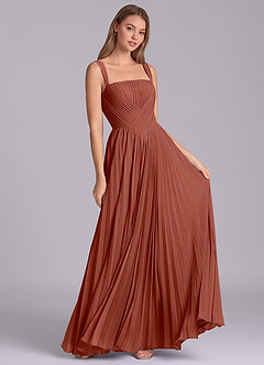 Azazie Mina Abiti da Damigella Abito A-Line in Chiffon Plissettato Auburn image3