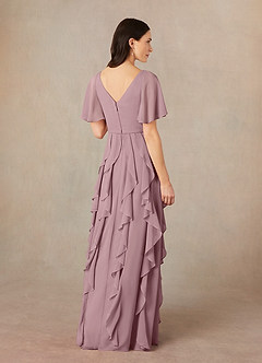 Azazie Watson vestidos de madre de la novia Vestido de Rosa Polvorienta de Gasa de Corte En A con Cuello en V image4