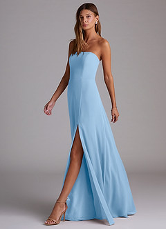 Azazie Wren Bridesmaid Dresses Powder Blue A-Line Side Slit Chiffon Convertible Dress image4