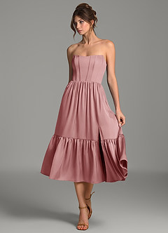 Azazie Delphina Bridesmaid Dresses Dusty Rose A-Line Corset Stretch Satin Convertible Dress image1