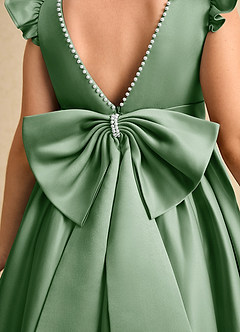 Azazie Dumpling Flower Girl Dresses Matcha A-Line Bow Matte Satin Dress image6