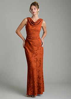 Azazie Kieryn Bridesmaid Dresses Paprika Mermaid Pleated Floral Burnout Dress image1