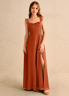 Azazie Chip Girls Formal Flower Girl Dresses Burnt Orange A-Line Sleeveless Chiffon Dress image1
