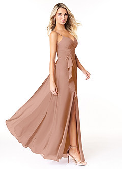Azazie Emerald Bridesmaid Dresses Champagne Rose A-Line Ruffled Chiffon Dress image2