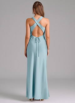 Azazie Evadne Bridesmaid Dresses Moody Blue A-Line Pleated Stretch Satin Dress image2