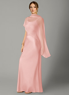 Azazie Jaleesa Bridesmaid Dresses Powder Pink A-Line High Neck Stretch Satin Dress image4