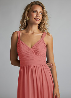 Azazie Aziza Kleider zum Anprobieren zu Hause A-Linie V-Hals Gefaltet Chiffon Kleid Blauregen image5
