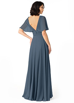 Azazie Pamela Bridesmaid Dresses Neptune A-Line V-Neck Pleated Chiffon Dress image2