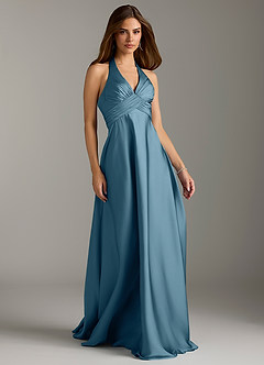 Azazie Tessie Bridesmaid Dresses Bermuda A-Line Pleated Stretch Satin Dress image1