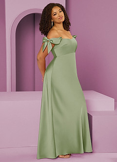 Barbie ♥ Azazie Jurken voor bruidsmeisjes Converteerbaar Jurk van Stretch Satijn met Kolom Off the Shoulder Stoffige Salie image11