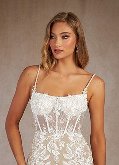 Azazie Bae Wedding Dresses Diamond White Nude Mermaid Sequins Tulle Dress image5