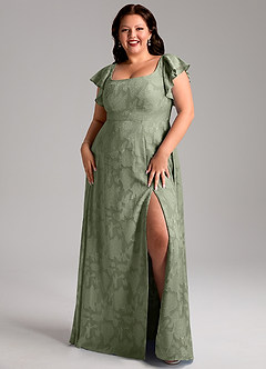 Azazie Bondi Bridesmaid Dresses Pistachio A-Line Side Slit Floral Burnout Dress image7
