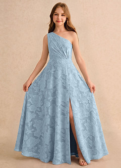 Azazie Pudles Girls Formal Robe Demoiselle D'honneur Fillette Robe Trapèze en Blumen-Burnout Asymétrique Bleu Ciel image3