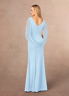 Azazie Belladonna Mother of the Bride Dresses Sky Blue Mermaid Scoop Pleated Mesh Dress image4
