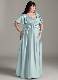 Azazie Verna vestidos de dama de honor de maternidad Vestido de Corte En A Volante Hasta el suelo Satén Elástico image11