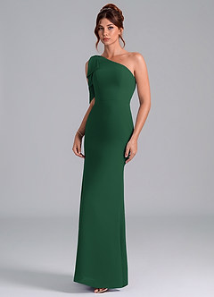 Azazie Rinna Jurken voor bruidsmeisjes Jurk van Chiffon met Zeemeermin One-Shoulder Donkergroen image3