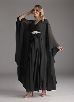 Azazie Drew Mother of the Bride Dresses Black A-Line Pleated Chiffon Dress image1