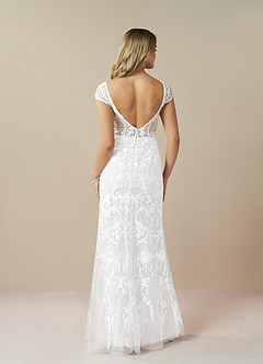 Azazie Devonna Wedding Dresses Diamond White Sheath V-Neck Sequins Lace Dress image3