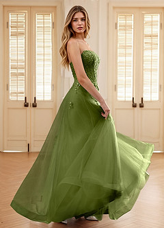 Pipery Green Corset Glitter-Tulle Ruffles Prom Dress image3