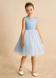 Azazie Esme Robe Demoiselle D'honneur Fillette Robe Princesse en Tulle Arc Poudre Bleue image7