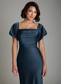 Azazie Lea Bridesmaid Dresses Dark Navy Mermaid Off the Shoulder Stretch Satin Convertible Dress image7