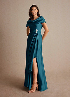 Azazie Branford Abiti per la Madre della Sposa Abito A-Line in Raso Elasticizzato Plissettato Blu Inchiostro image8