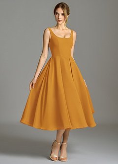 Azazie Amalie Bridesmaid Dresses Butterscotch A-Line Pleated Chiffon Dress image3