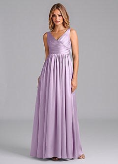 Azazie Keyla Final Sale Frosted Lilac A-Line Pleated Stretch Satin Dress image1