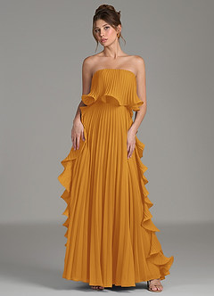 Azazie Alexia Bridesmaid Dresses Butterscotch A-Line Ruched Chiffon Dress image1