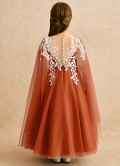 Azazie Dandelion Flower Girl Dresses Burnt Orange Ball-Gown Lace Dress image2