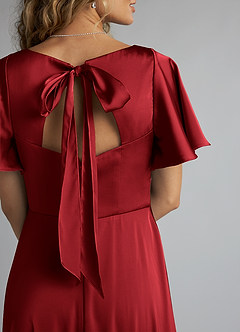 Azazie Kimber Bridesmaid Dresses Scarlet A-Line Ruched Stretch Satin Dress image5
